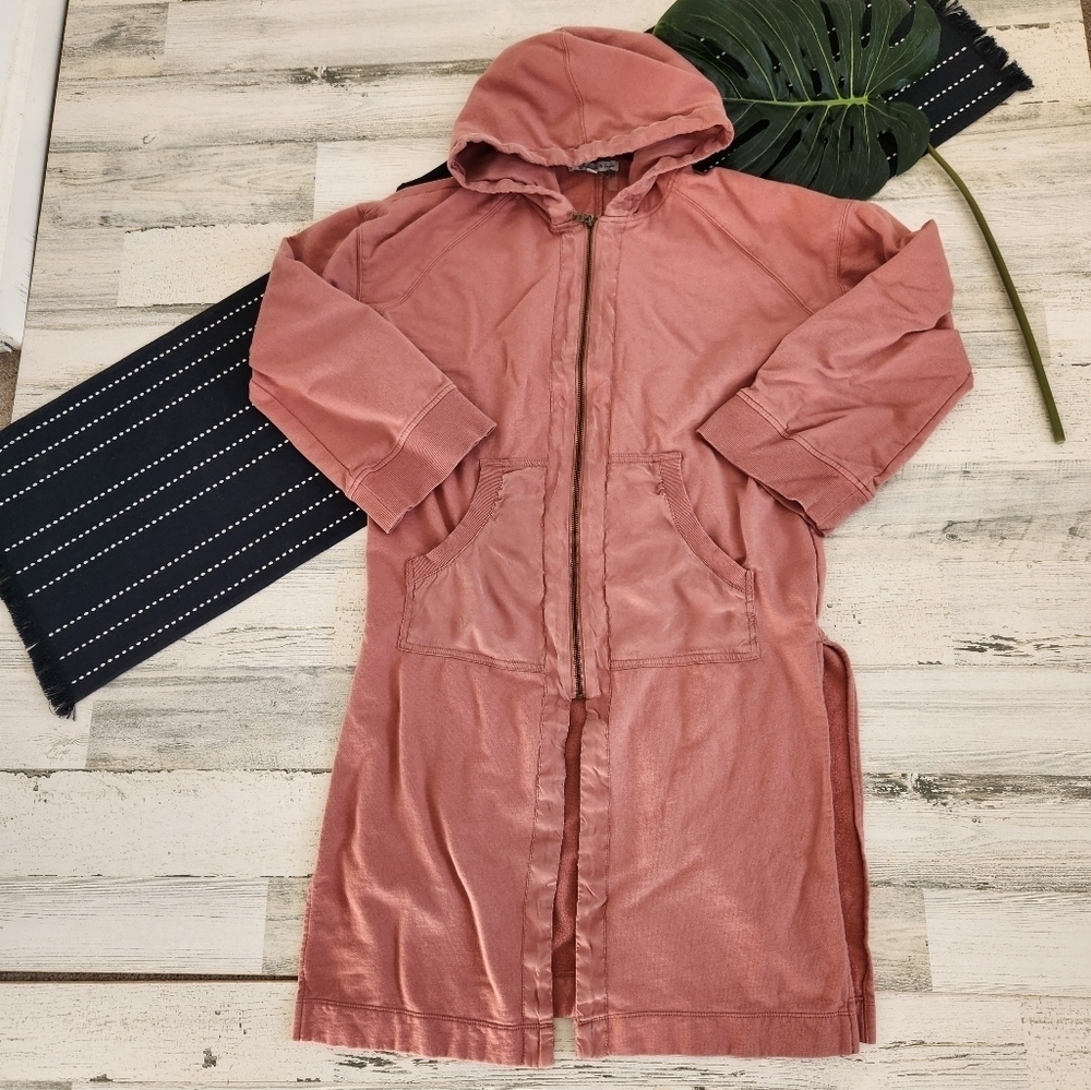 Young Fabulous and Broke Longline Zip Front Hooded Jacket Pink Size Small